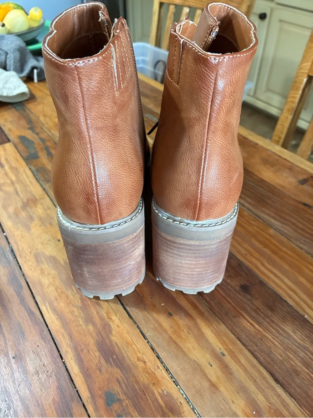 Yellow Box Cognac Wedge Ankle Boots with Side Zip size 9.5